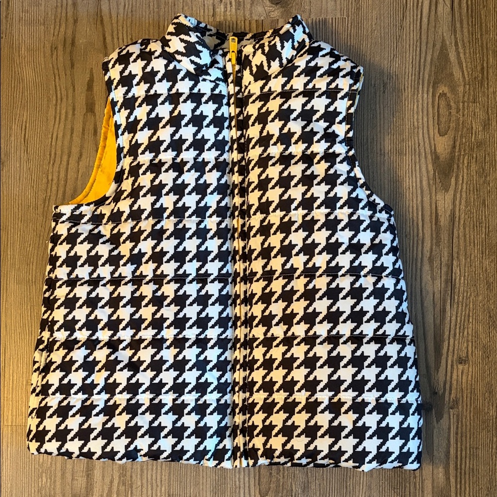 Gymboree Black and White Houndstooth Vest with Yellow Lining